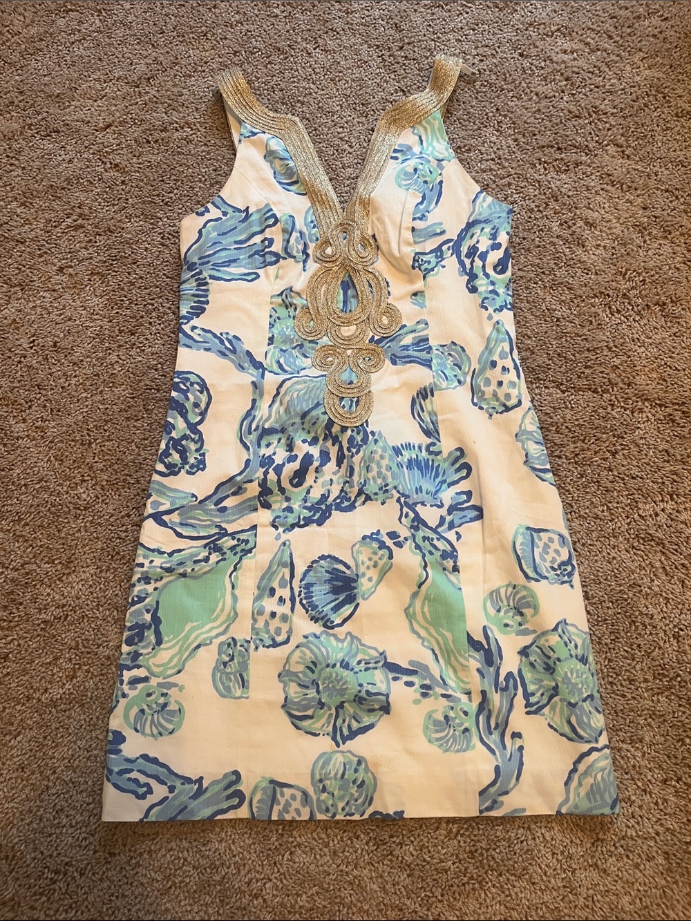 Lilly Pulitzer Blue White Gold Shell Dress
